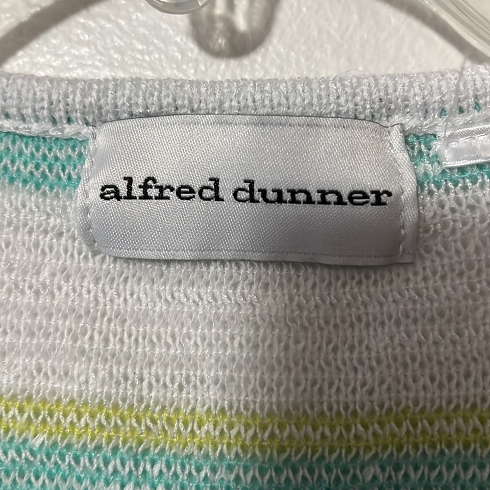 SALE Alfred Dunner Side striped Greens, White Navy 3/4 Sleeve Sweater - Picture 3 of 3